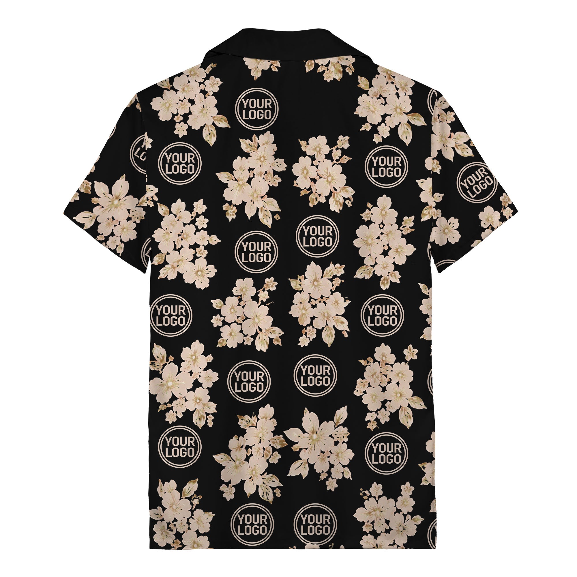 cream floral bouquets & gold circular logos watercolor hawaiian shirt