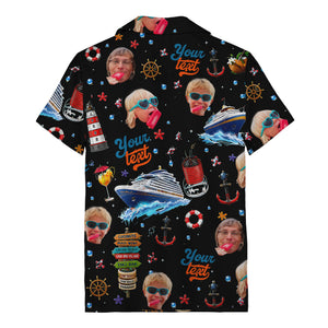 cruise ship faces & cocktail signs cartoon hawaiian shirt