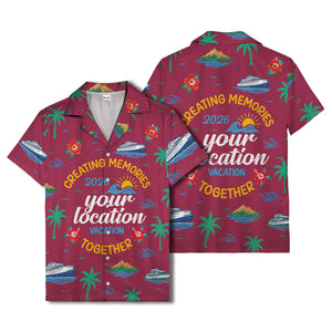 cruise ship & palm fronds watercolor vacation memories hawaiian shirt
