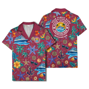 cruise ship palm trees starfish watercolor hawaiian shirt