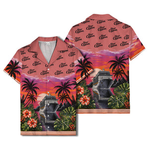 cruise ship sunset palm trees hibiscus flowers hawaiian shirt for men