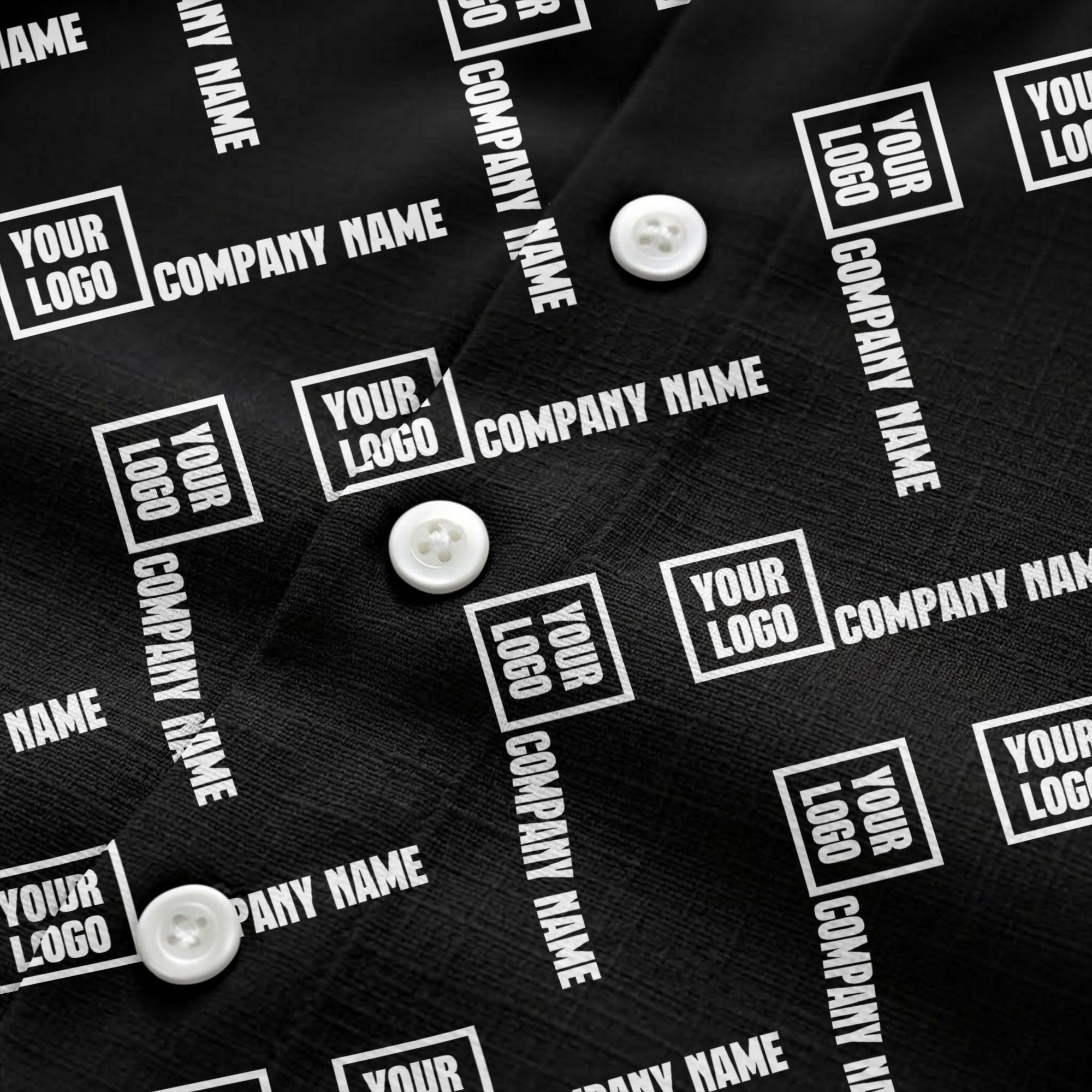 custom logo & company name repeat black hawaiian shirt for men