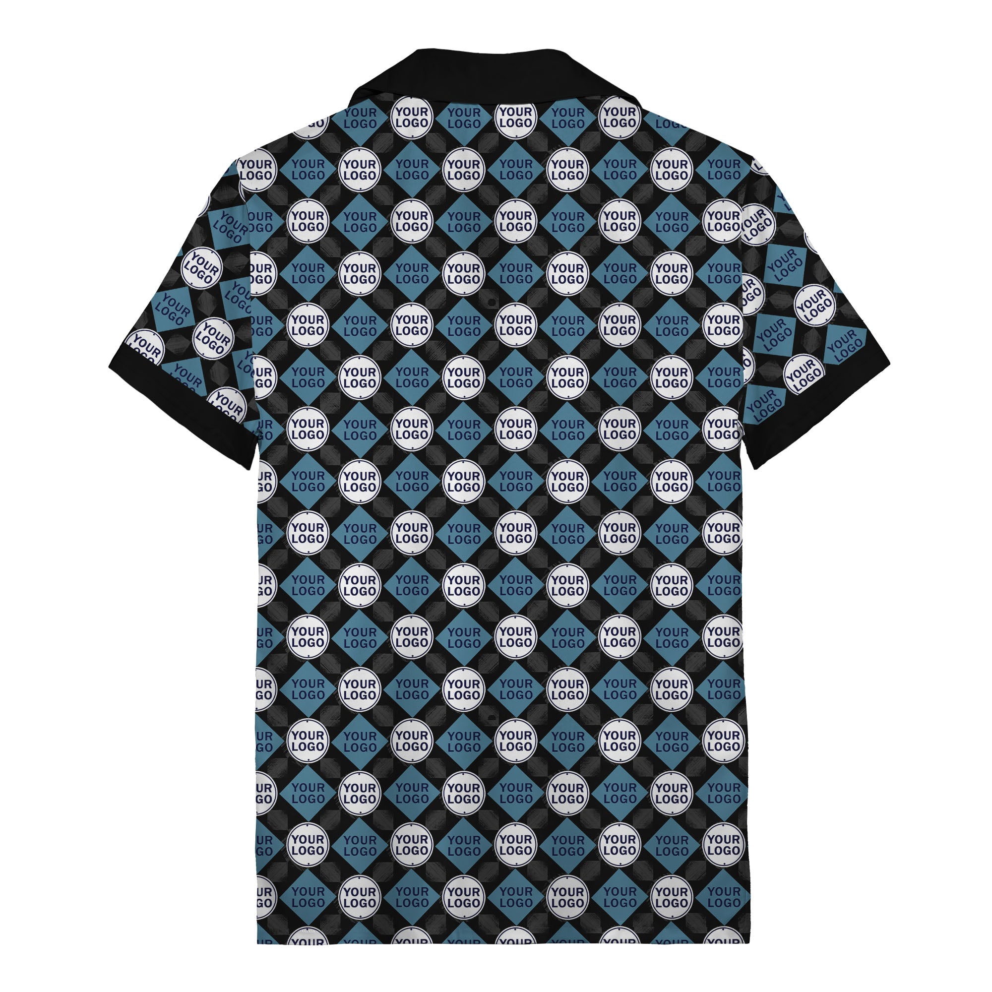 custom logo diamond grid pattern hawaiian shirt for men