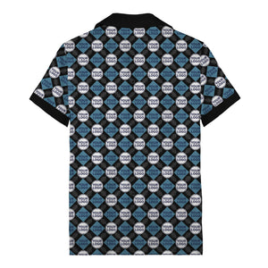 custom logo diamond grid pattern hawaiian shirt for men