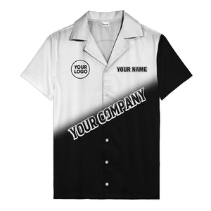 custom logo gradient black white corporate hawaiian shirt