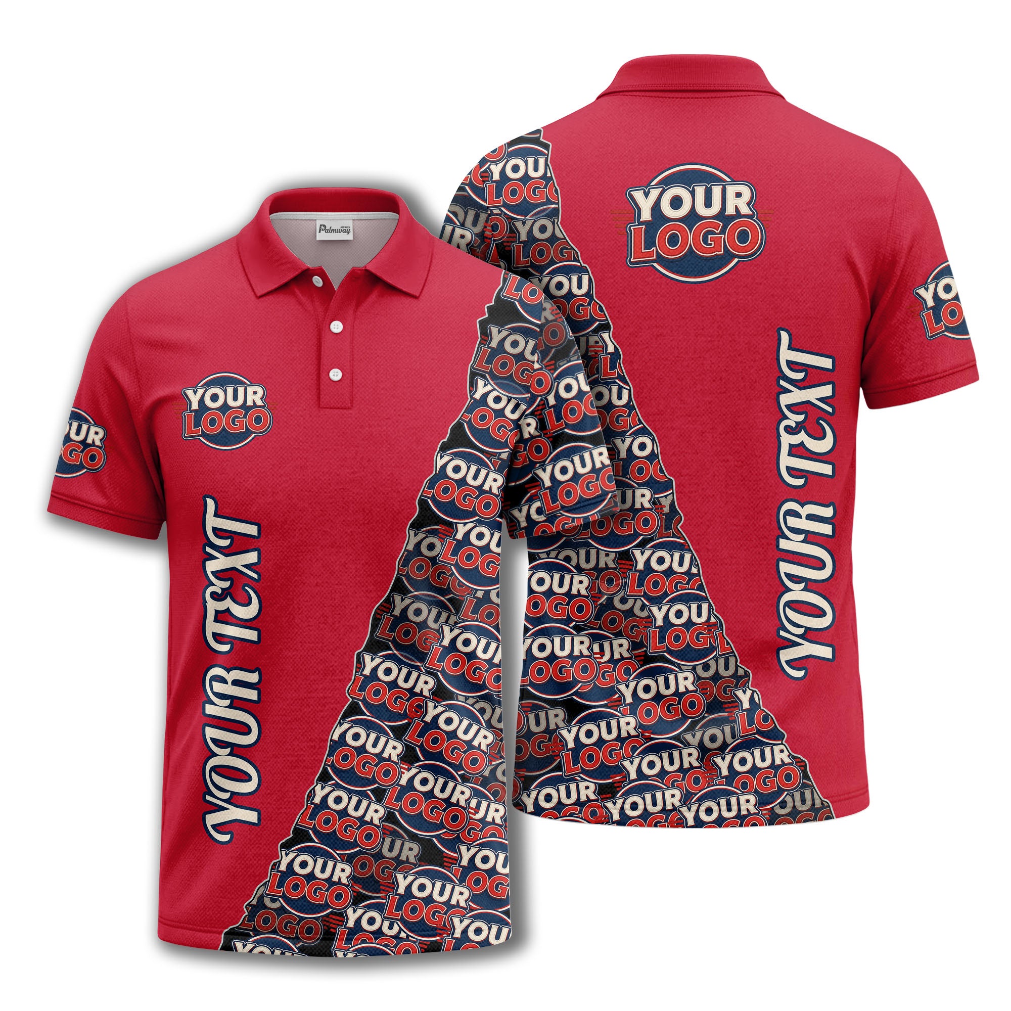 custom logo repeat vertical text pattern personalized polo shirt