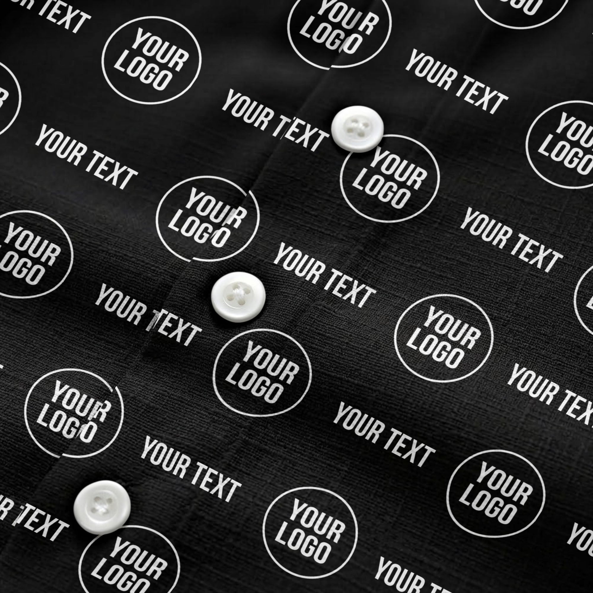 custom logo & text repeat pattern black hawaiian shirt for men