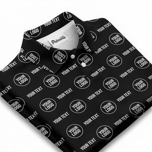custom logo & text repeat pattern black polo shirt for men