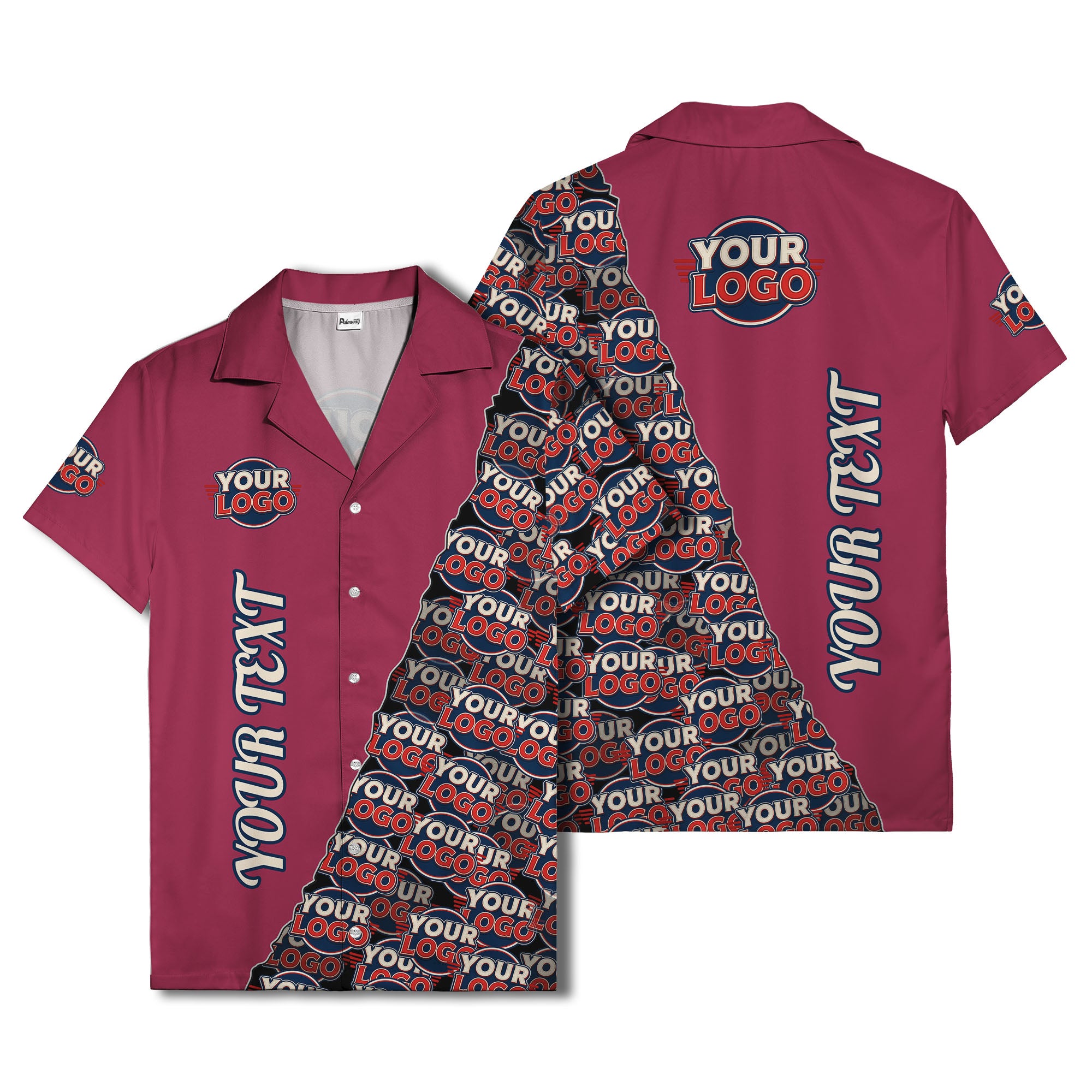 custom logo & vertical text repeat pattern hawaiian shirt