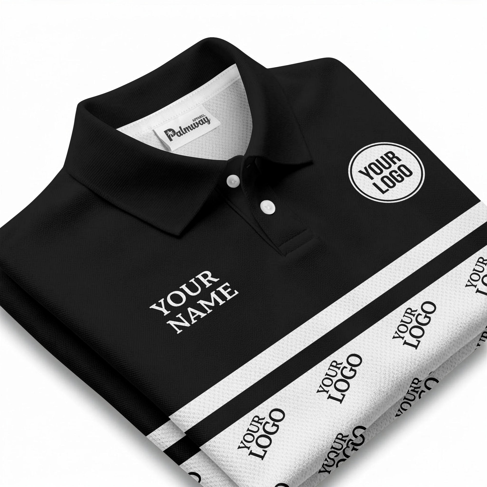 custom logos repeat monochrome black white corporate polo shirt