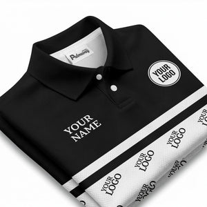 custom logos repeat monochrome black white corporate polo shirt