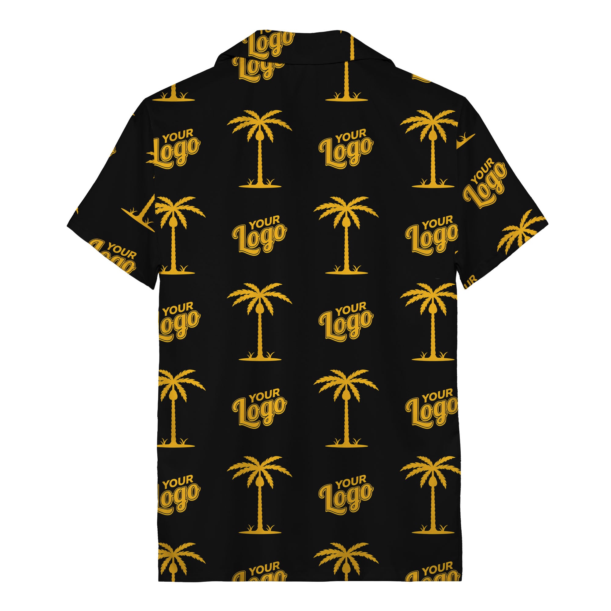 custom palm trees & your logo repeat black gold hawaiian shirt