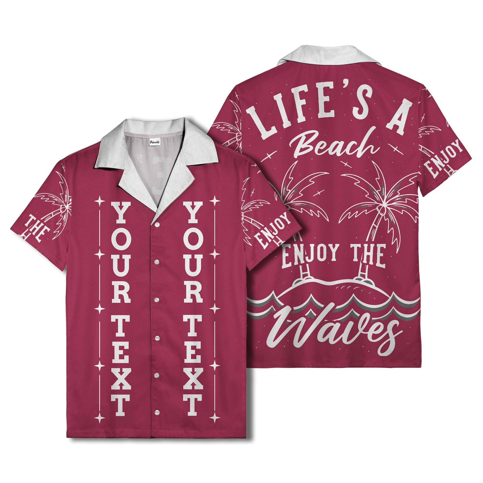 customizable text palm trees & stars graphic hawaiian shirt for men