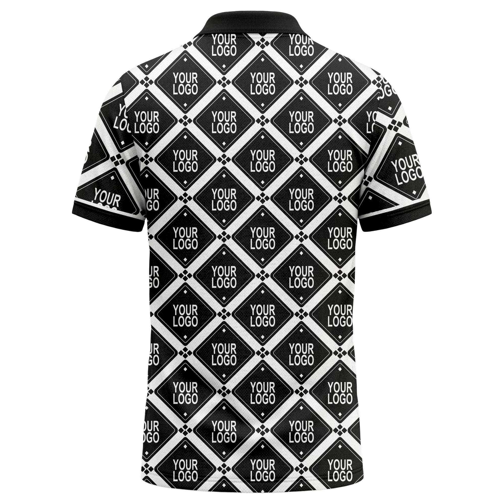 diamond grid logo repeat all over print polo shirt