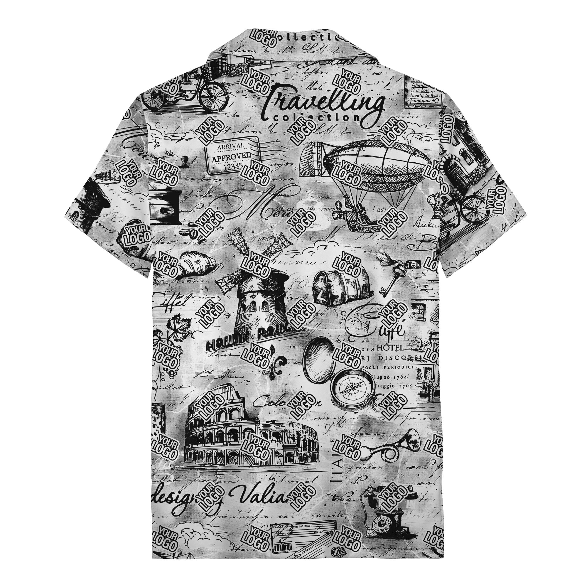 eiffel tower colosseum coffee sketch vintage travel hawaiian shirt