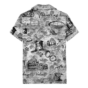 eiffel tower colosseum coffee sketch vintage travel hawaiian shirt