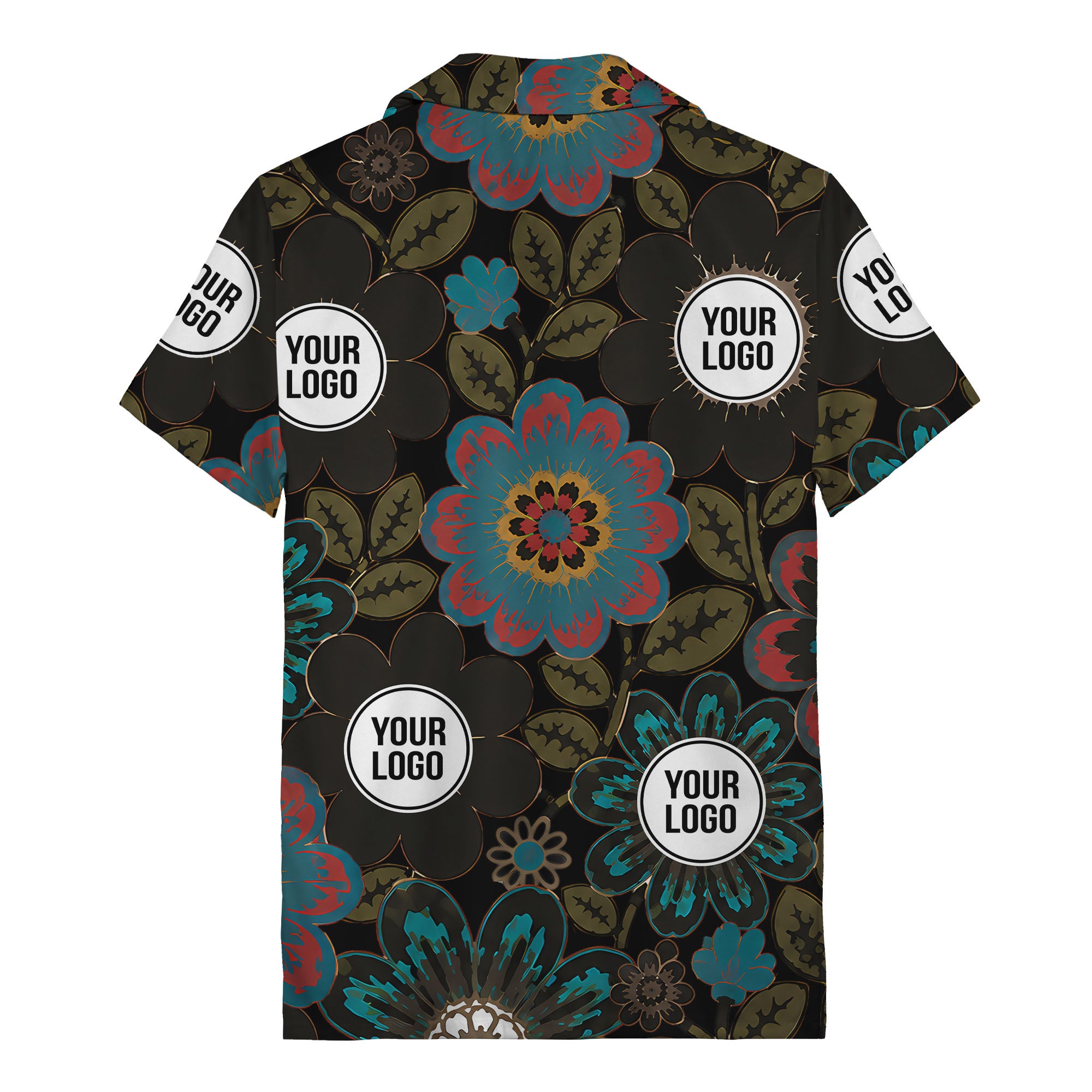 floral mandala & custom logo circle hawaiian shirt for men