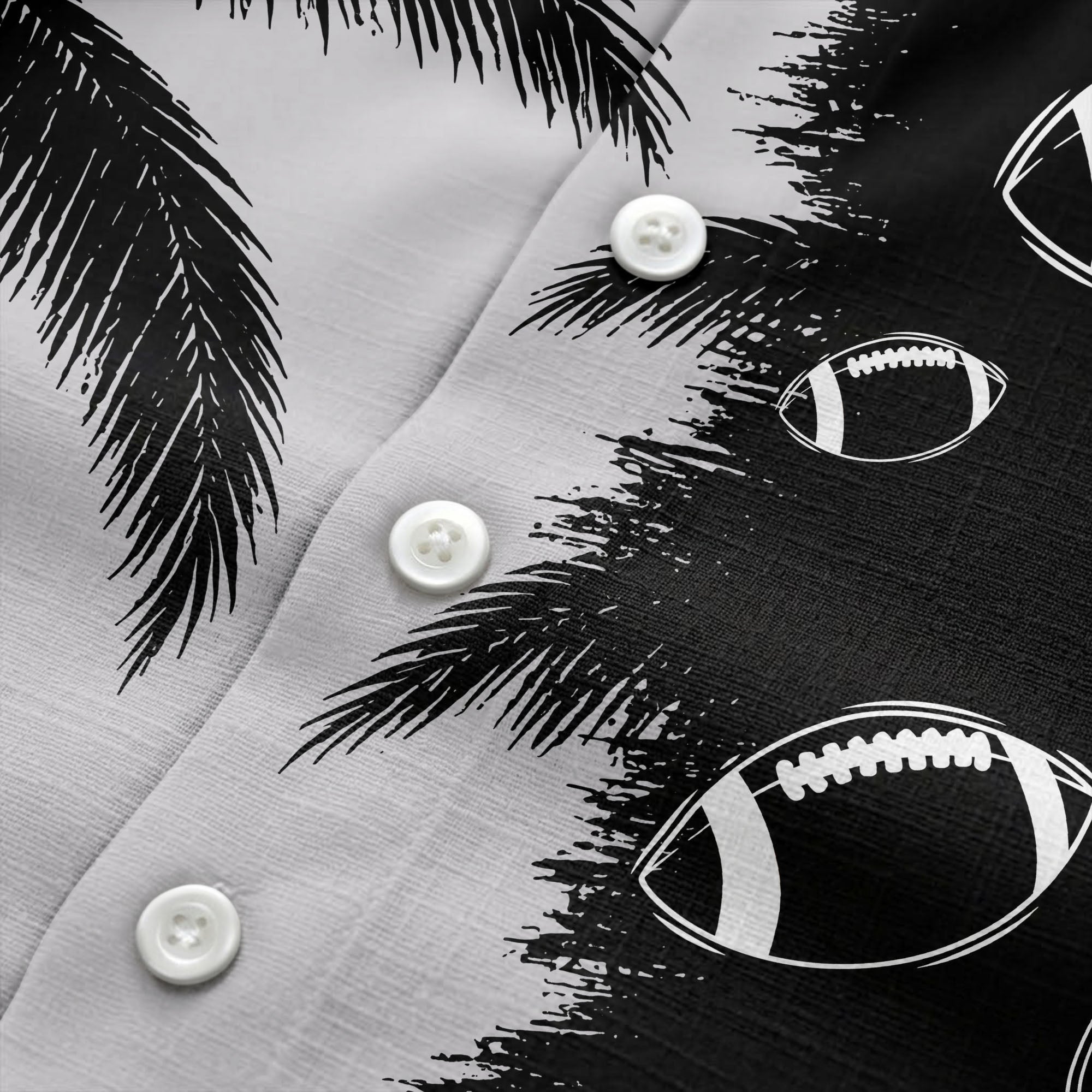 footballs & palm tree silhouettes black white graphic hawaiian shirt