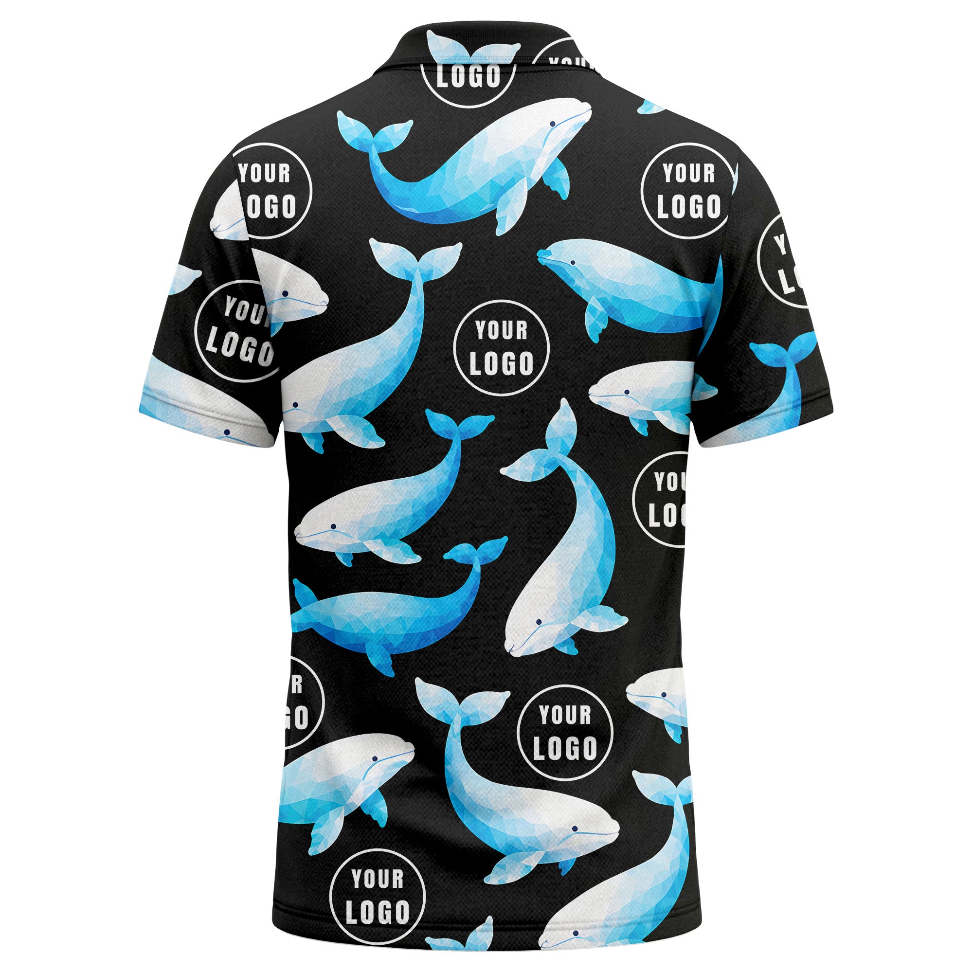 geometric beluga whale repeat & custom logo circles polo shirt