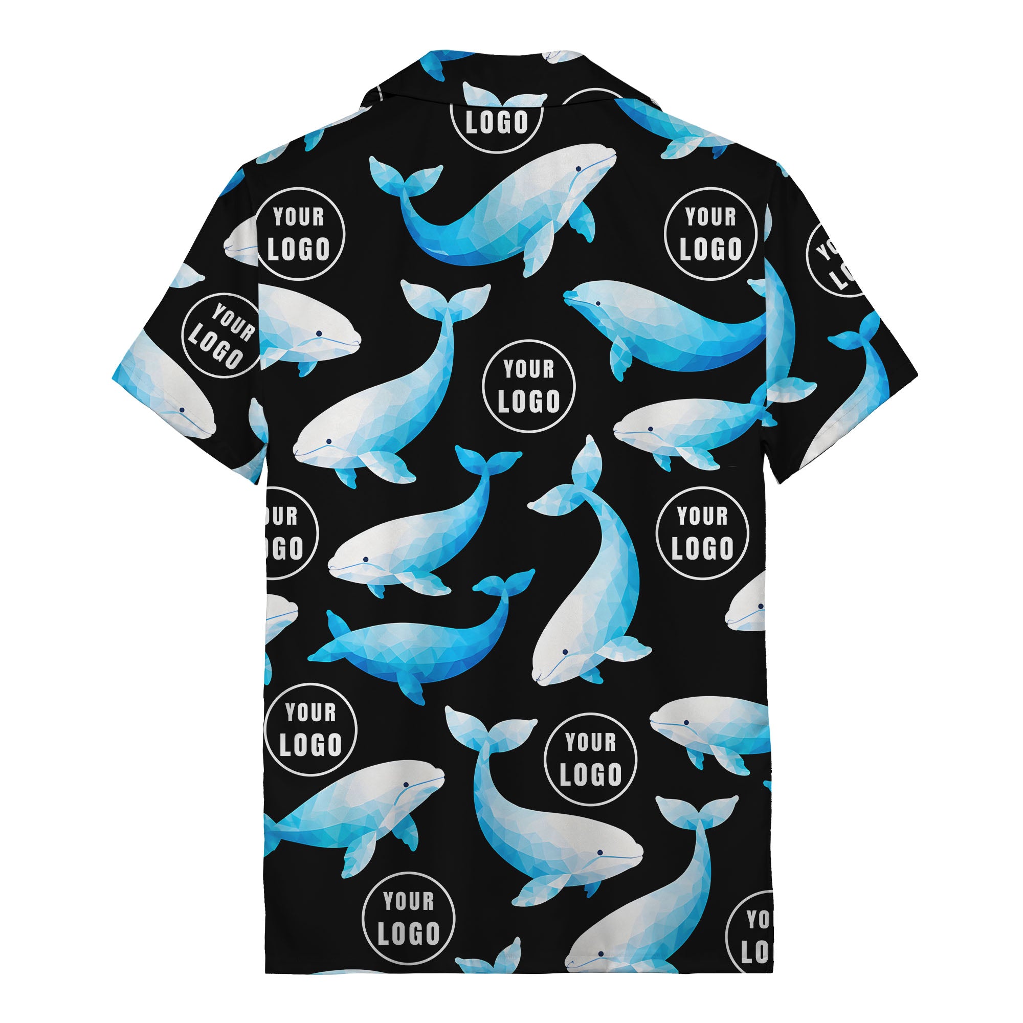 geometric beluga whales & custom logo circles hawaiian shirt for oceanic adventures