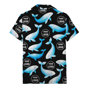geometric beluga whales & custom logo circles hawaiian shirt for oceanic adventures