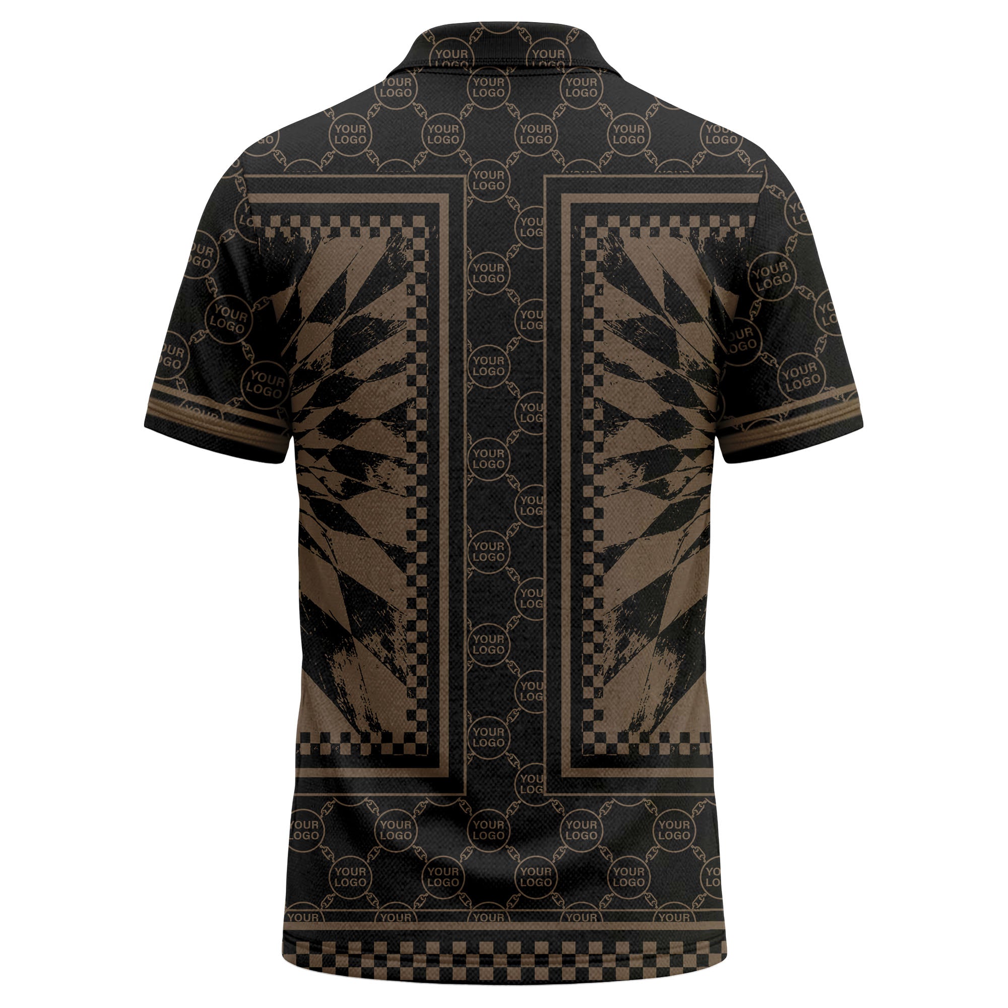 geometric palm leaves checkerboard border polo shirt