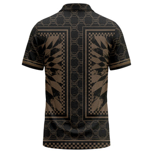 geometric palm leaves checkerboard border polo shirt