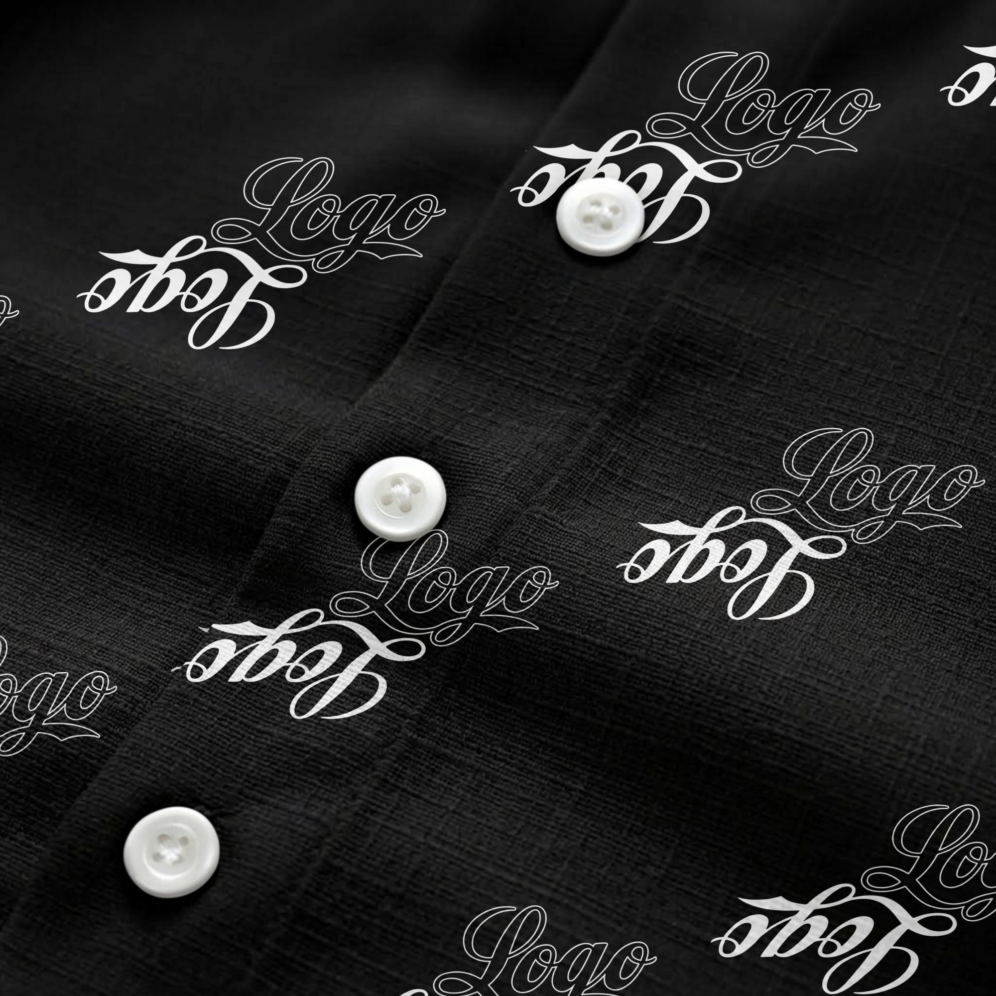 hand-drawn calligraphic script logo repeat black white hawaiian shirt for men