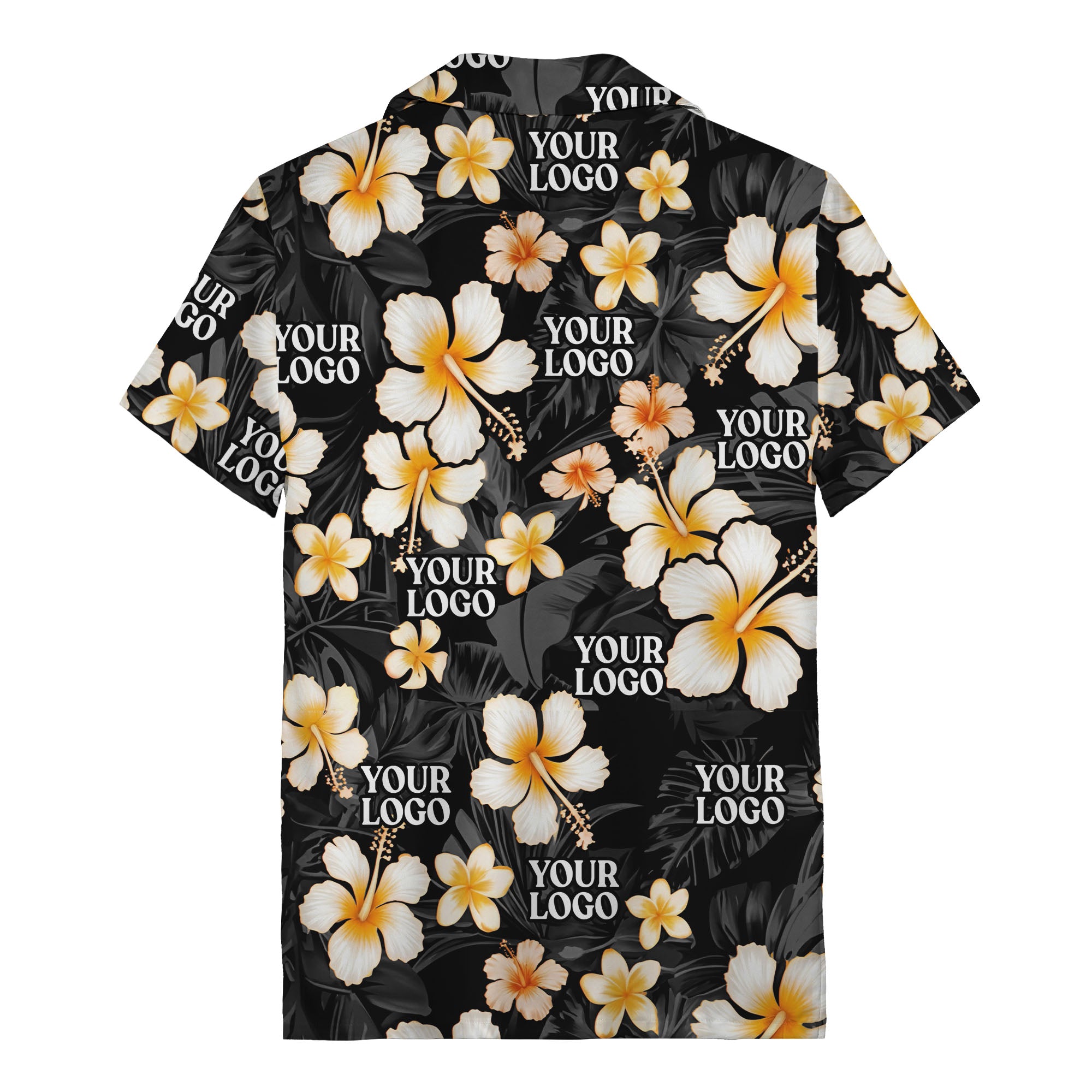 hibiscus & plumeria photoreal hawaiian shirt with customizable logo