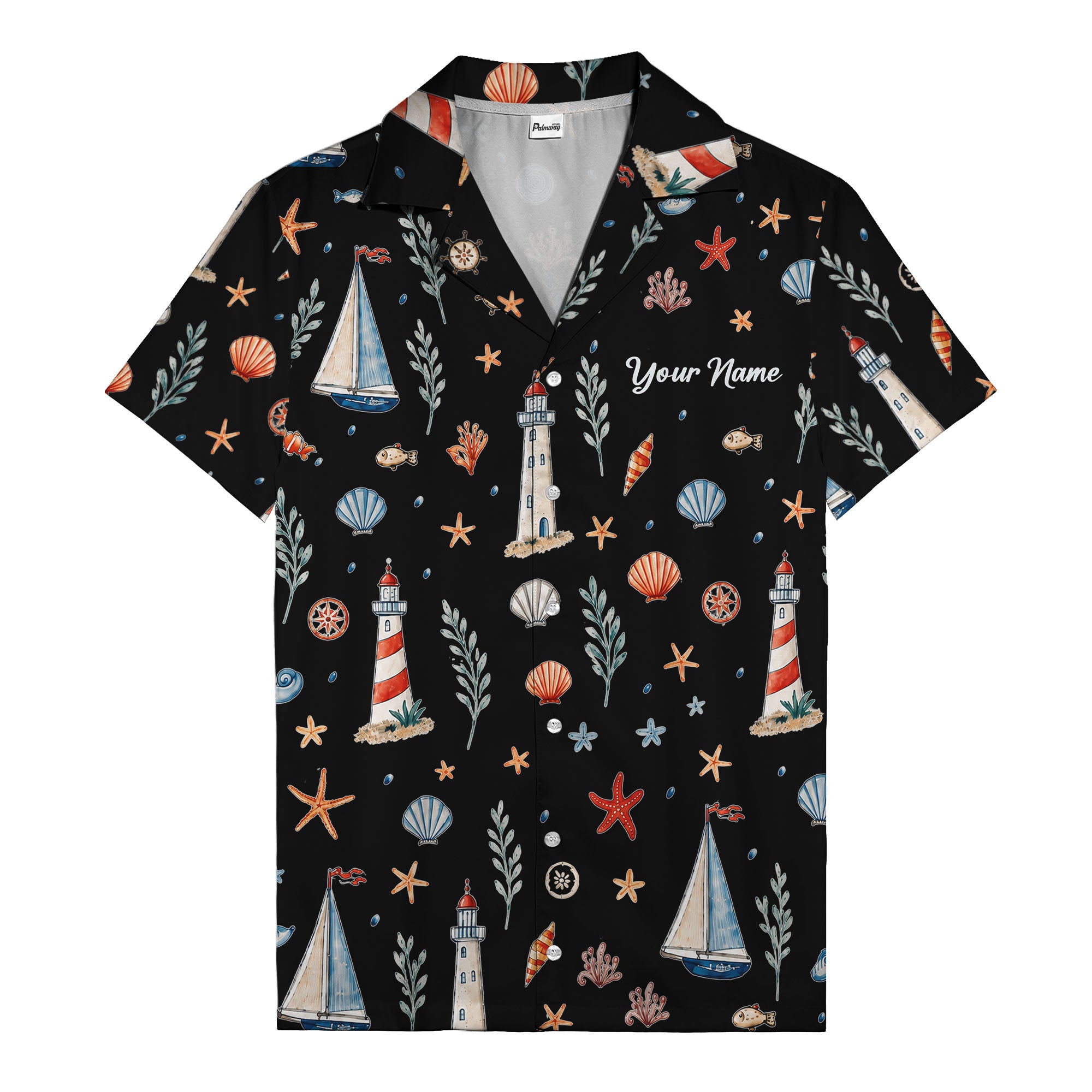 lighthouses sailboats seashells watercolor nautical hawaiian shirt for men