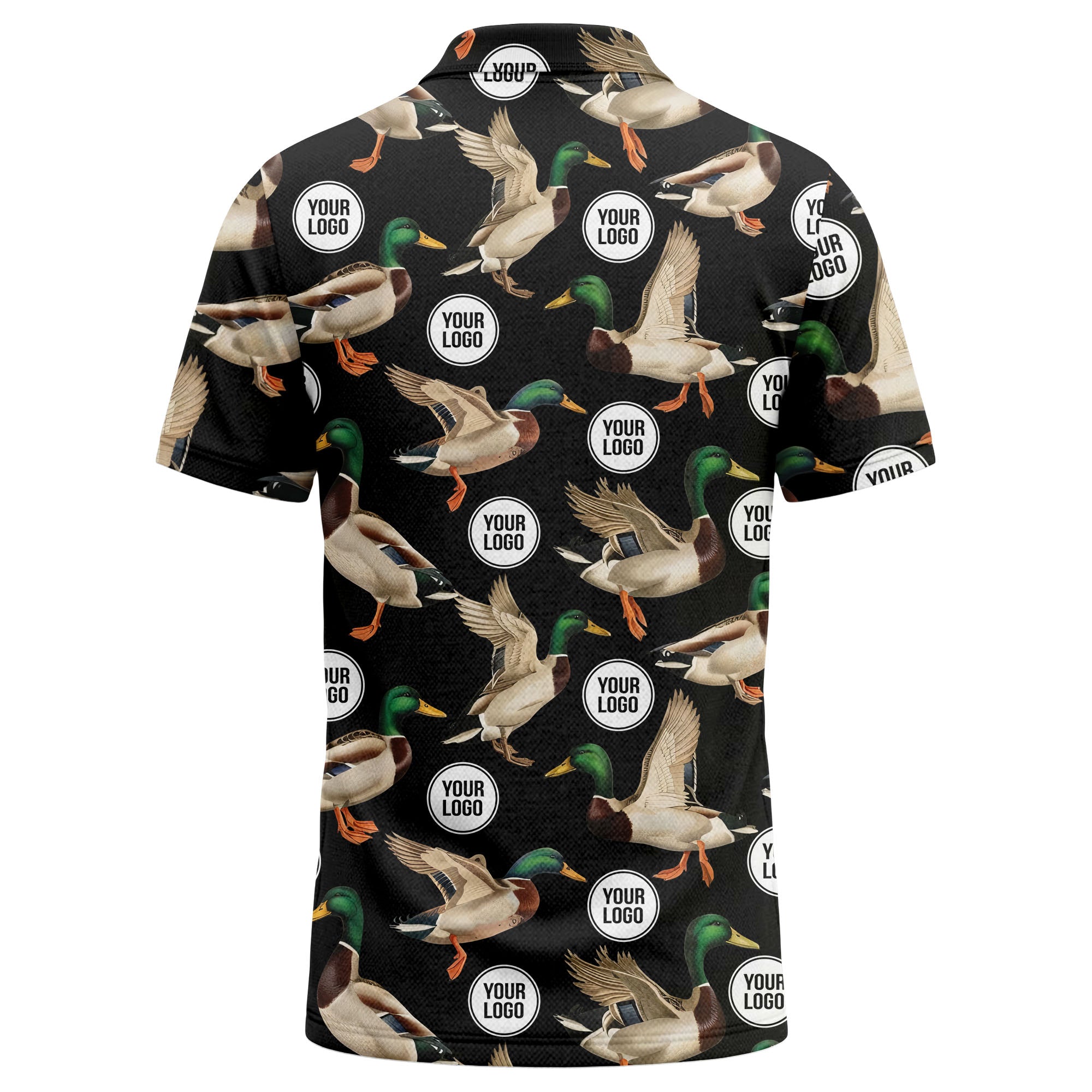mallard duck flock & custom logo repeat photorealistic polo shirt