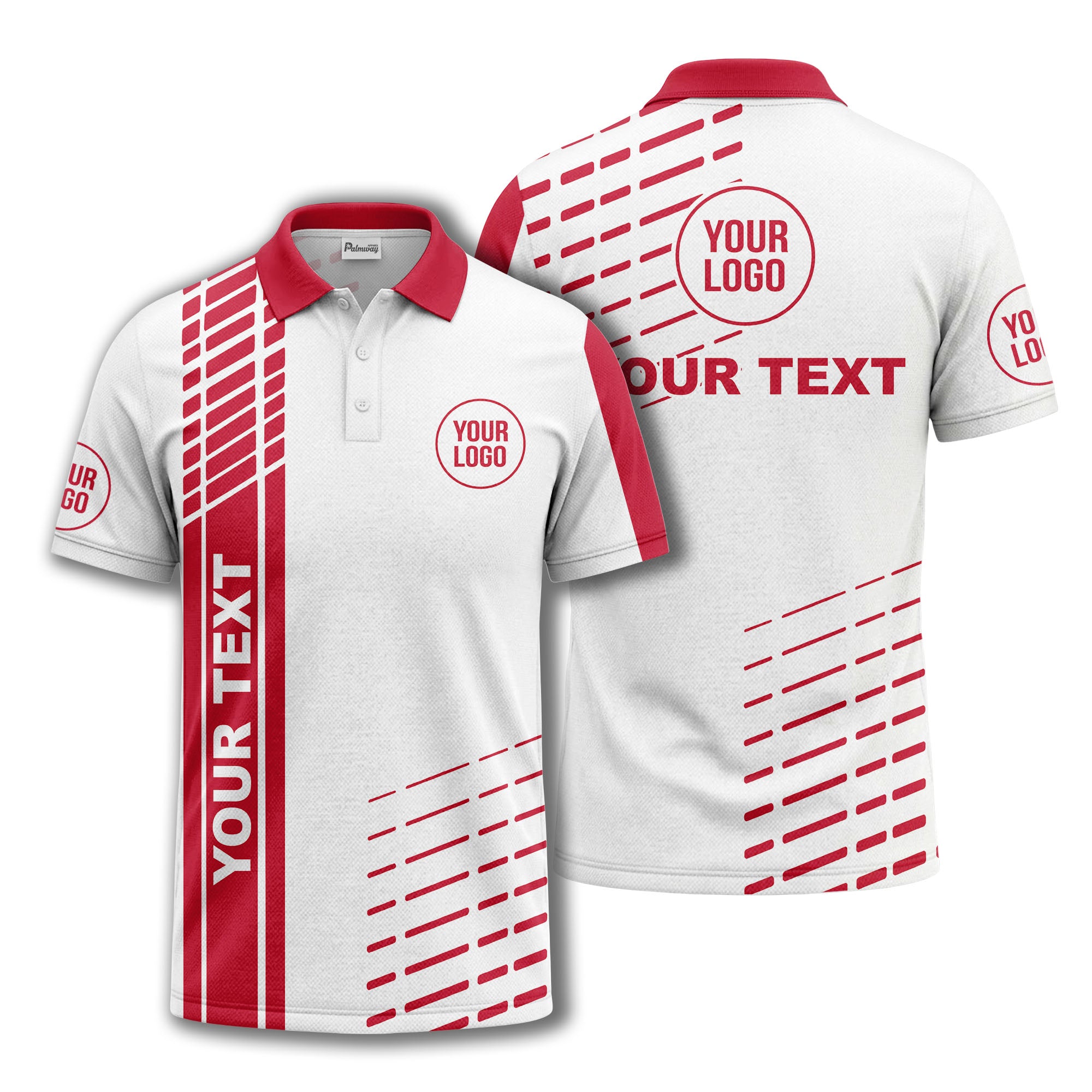 modern vertical stripe & dashed line graphic custom text logo polo shirt