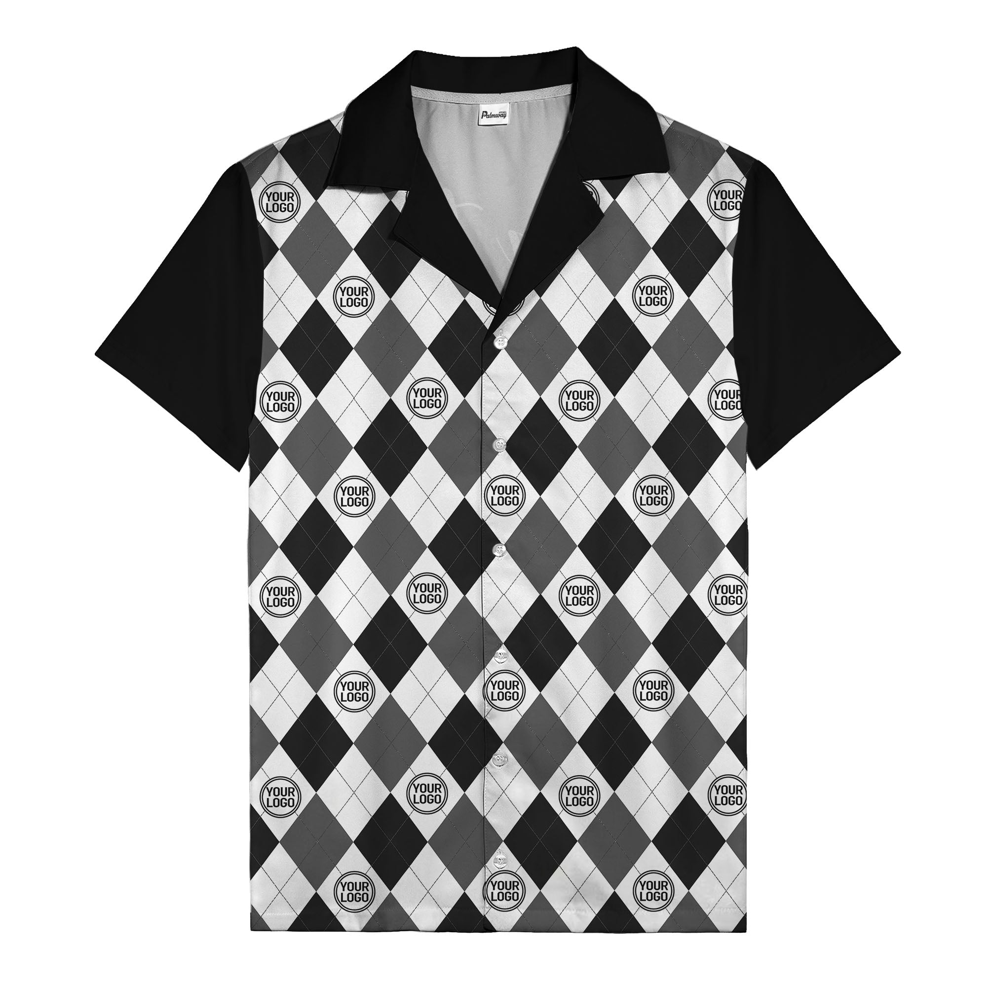 monochrome argyle diamonds golf logos hawaiian shirt