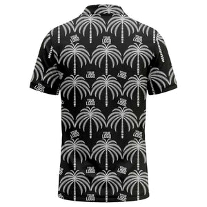 monochrome palm tree logo repeat hawaiian graphic polo shirt