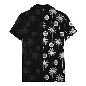 monochrome palm trees & custom logo repeat hawaiian shirt