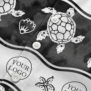 monochrome sea turtles & starfish repeat pattern hawaiian shirt for men