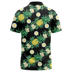 pineapple plumeria repeat pattern black polo shirt for men