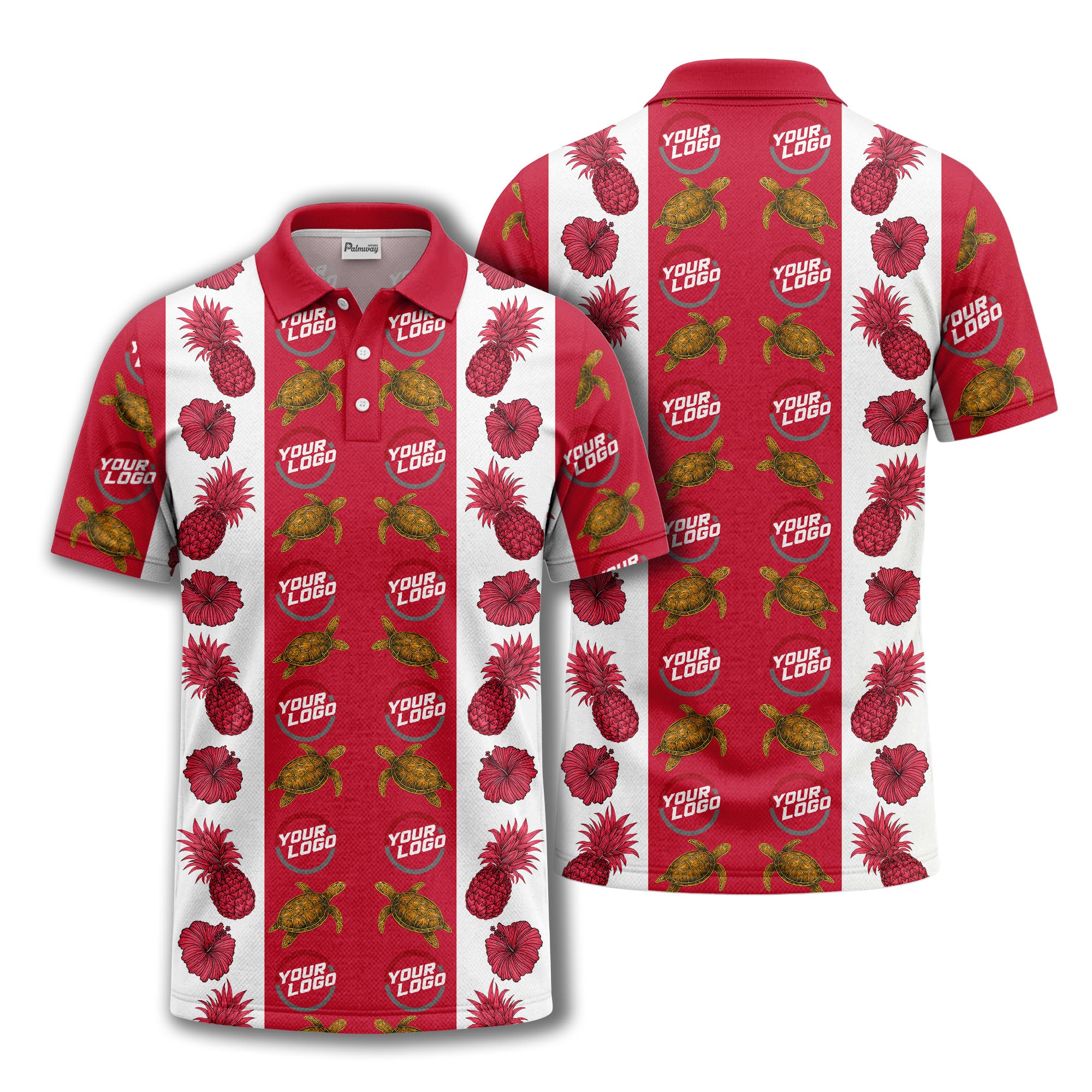 pineapple sea turtle hibiscus custom logo polo shirt