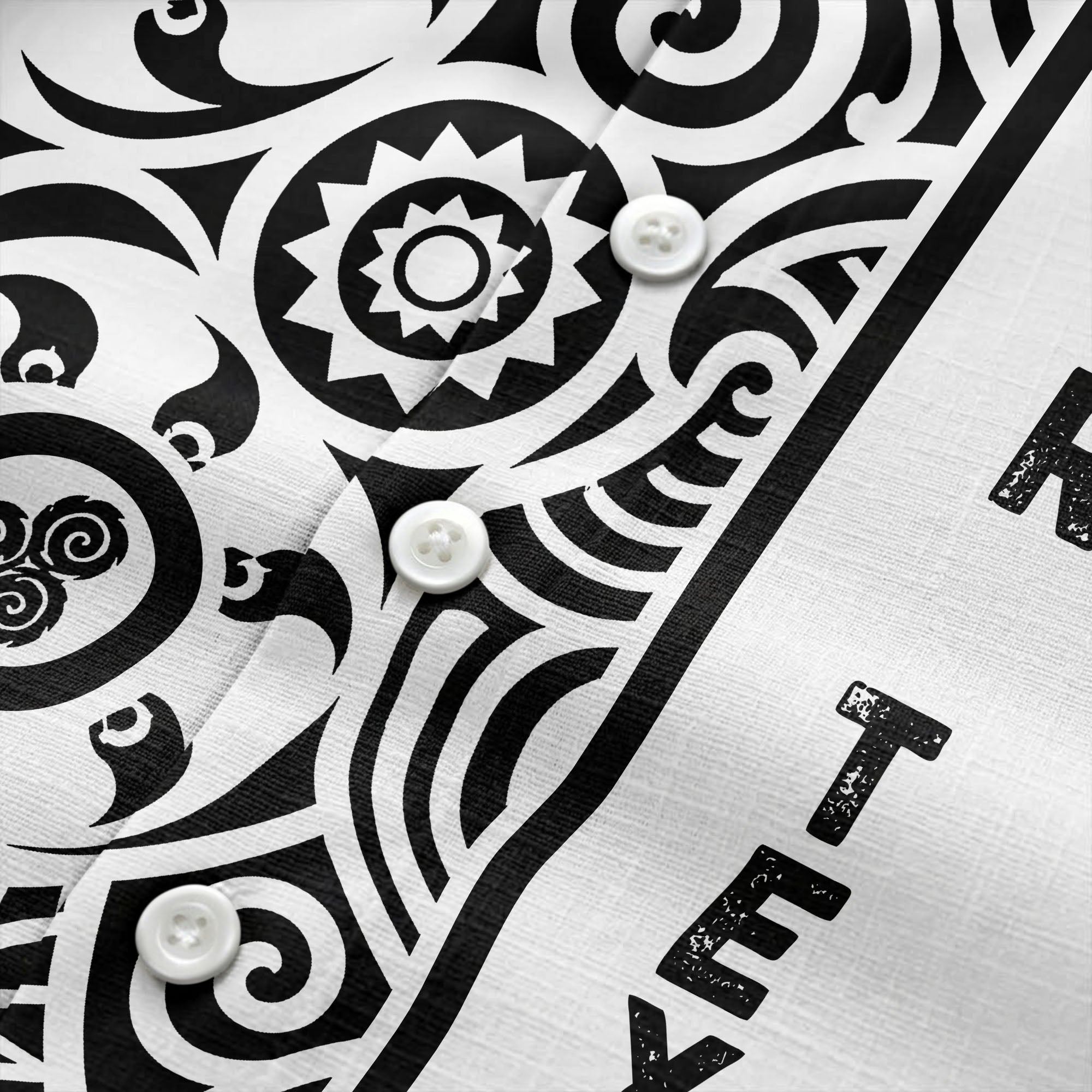 polynesian tribal swirls black white circular motifs hawaiian shirt for men