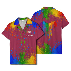rainbow paint splatter abstract art hawaiian shirt with customizable name