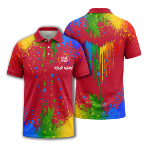 rainbow paint splatter custom logo personalized polo shirt