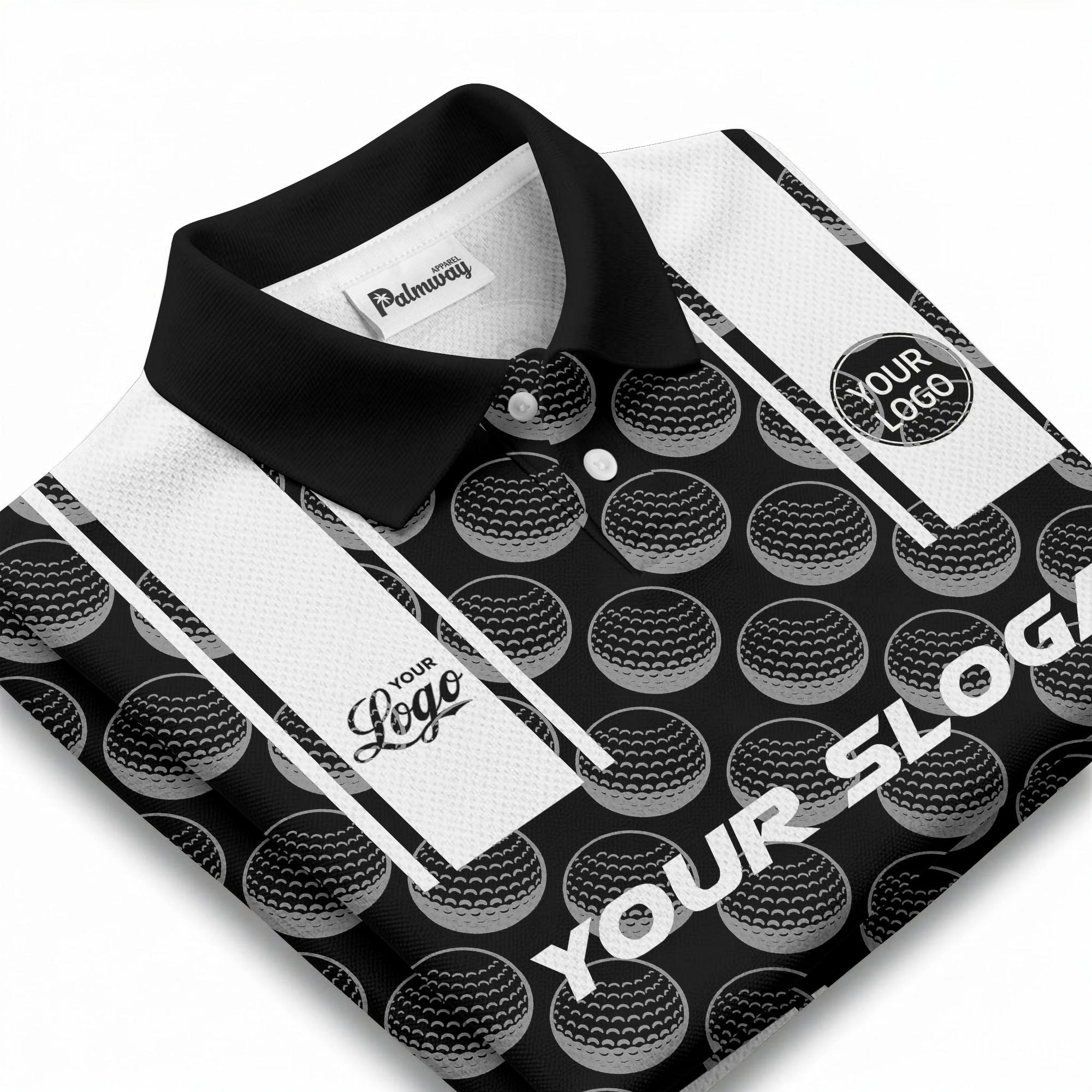 realistic golf balls black white vertical stripe polo shirt