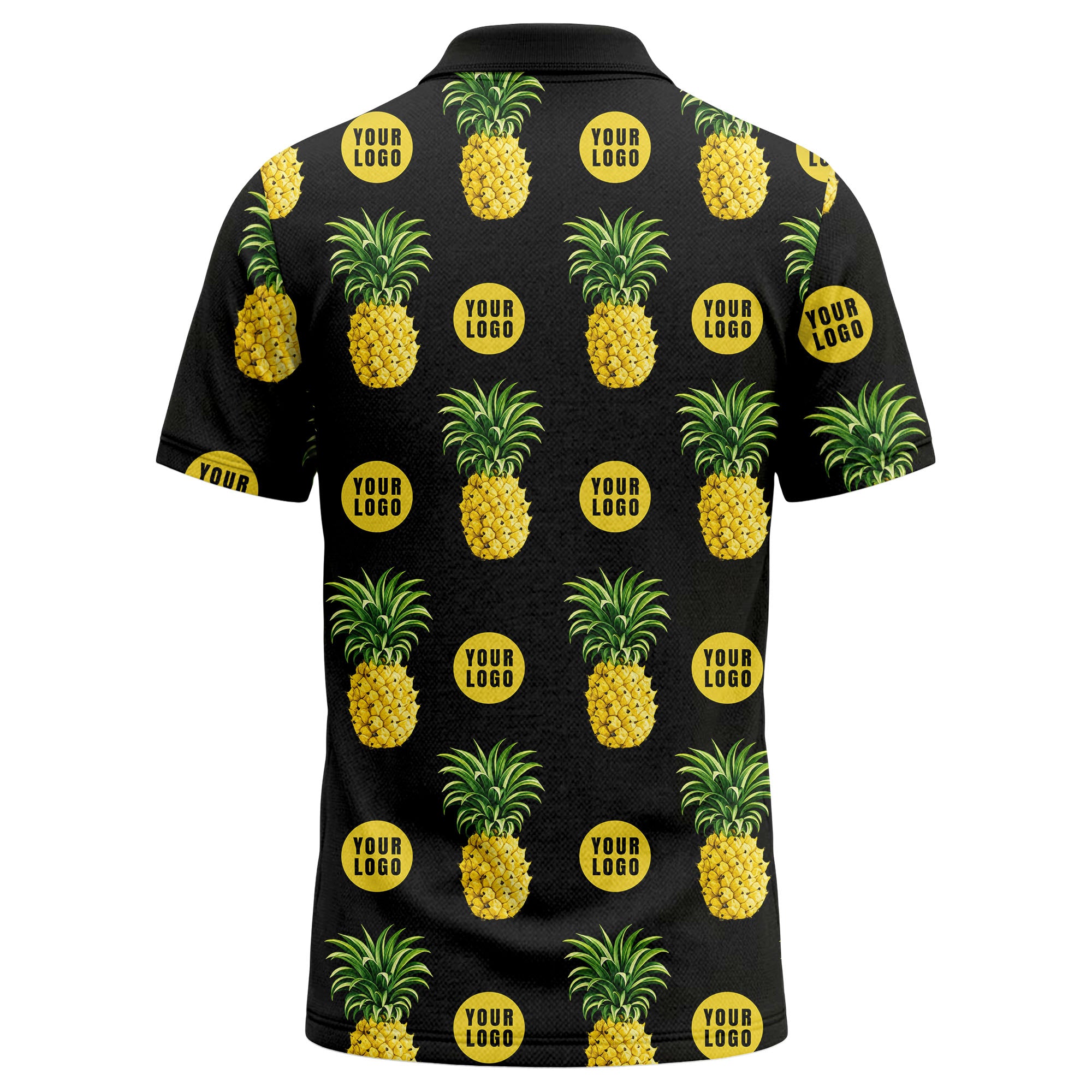 realistic pineapple repeat & custom logo black polo shirt