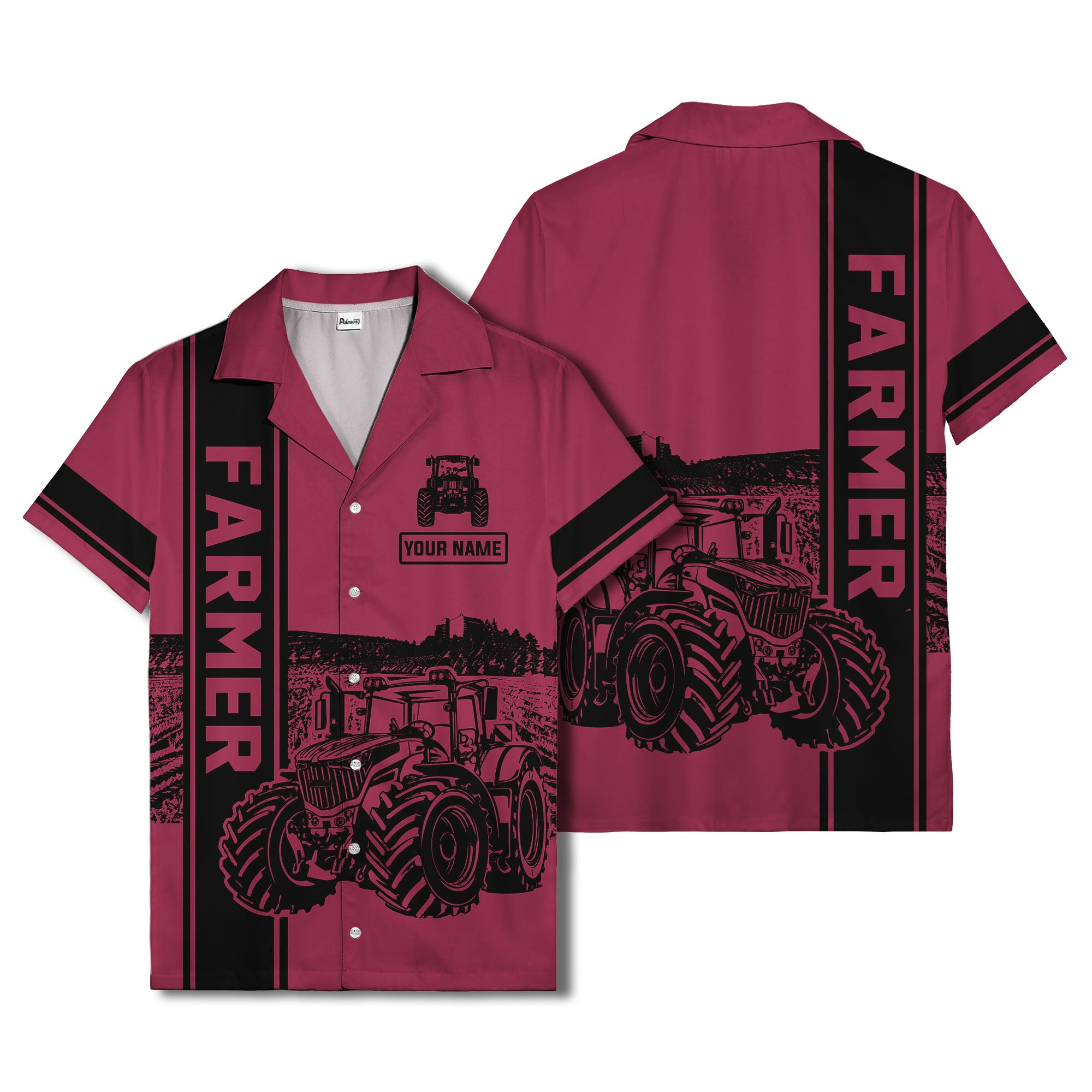 realistic tractor farm landscape farmer hawaiian shirt