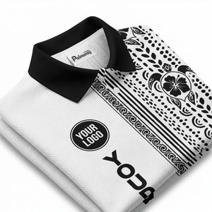 sea turtles hibiscus polynesian tribal black white polo shirt for men