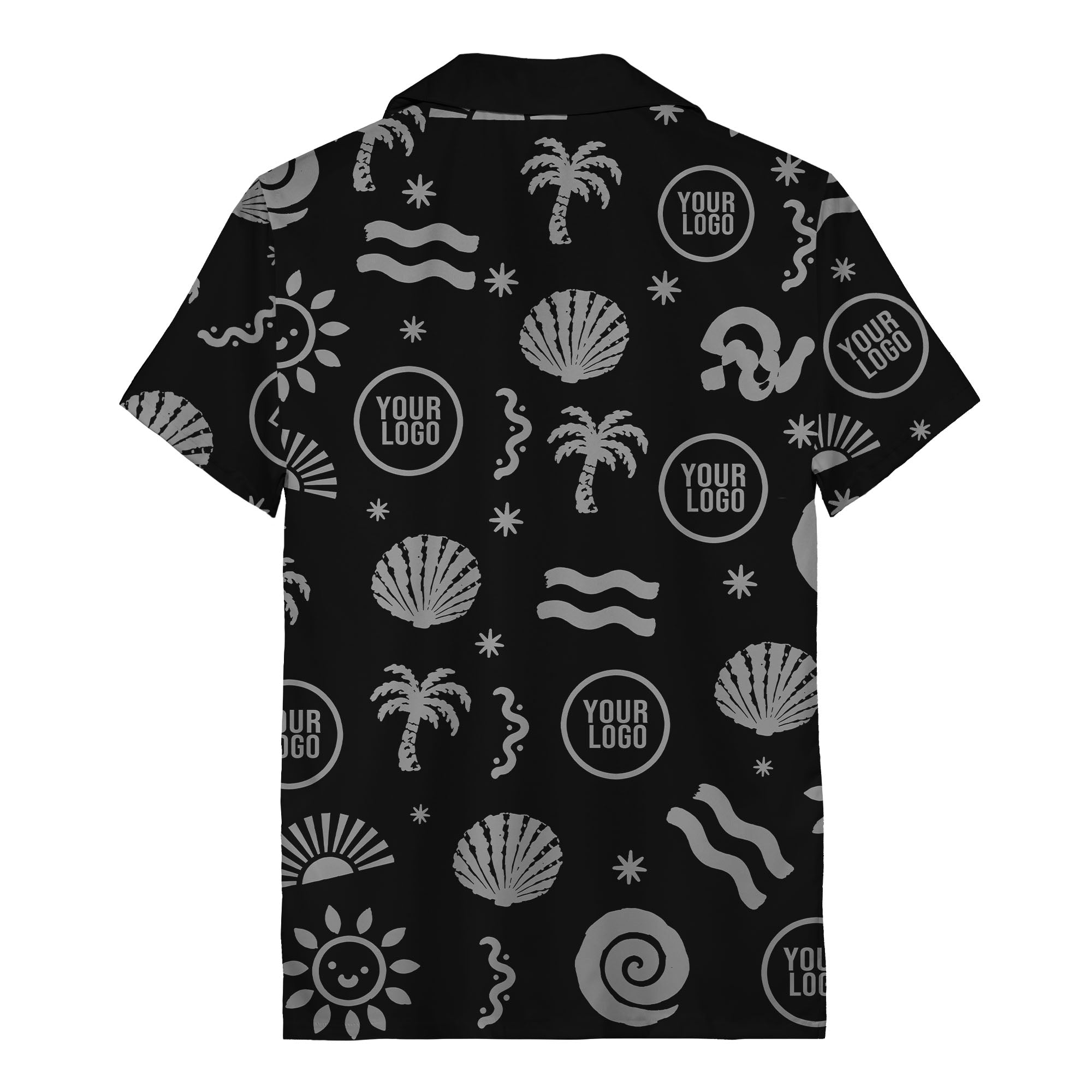 silver palm trees seashells sun waves vintage cartoon hawaiian shirt