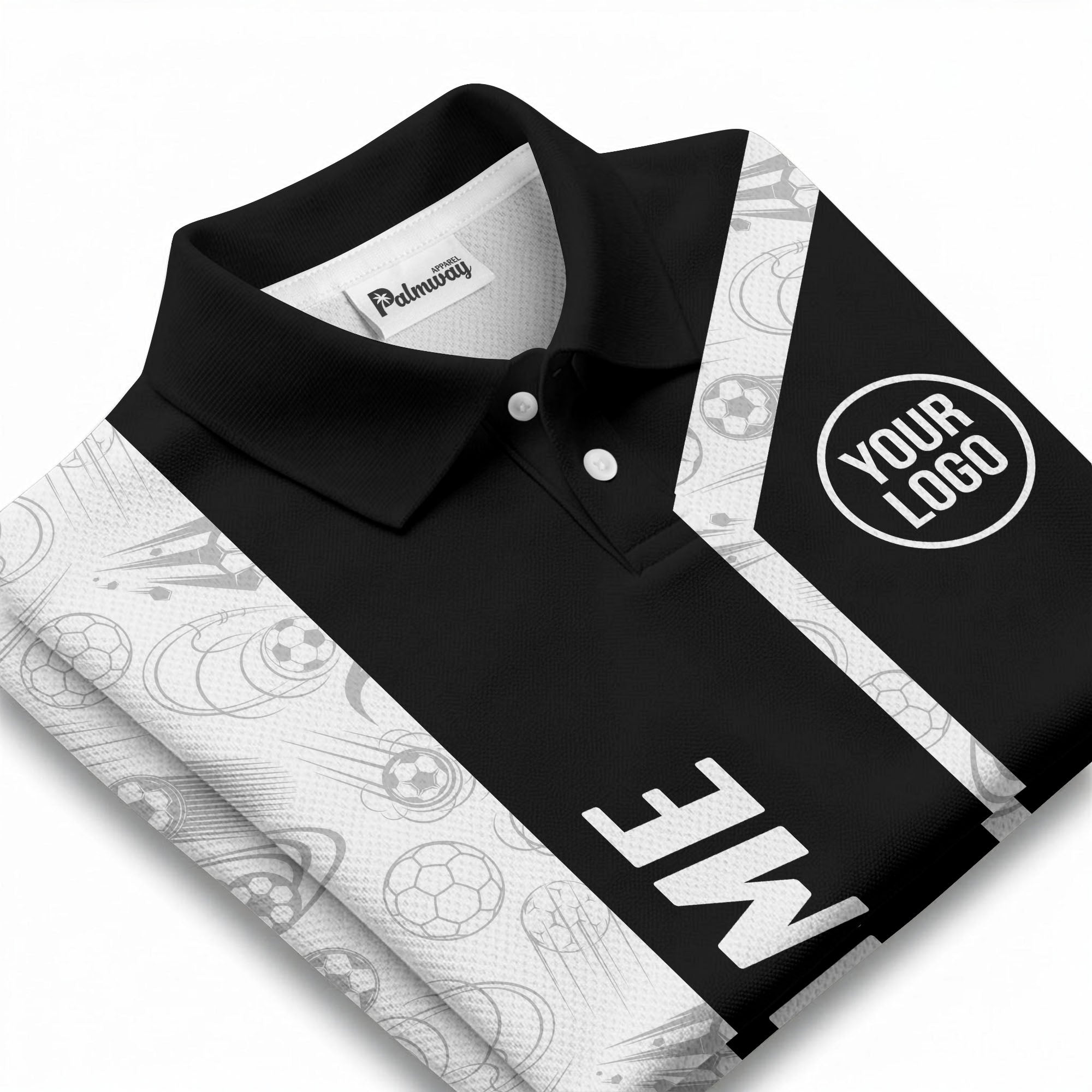 soccer balls diagonal stripes custom logo sporty polo shirt