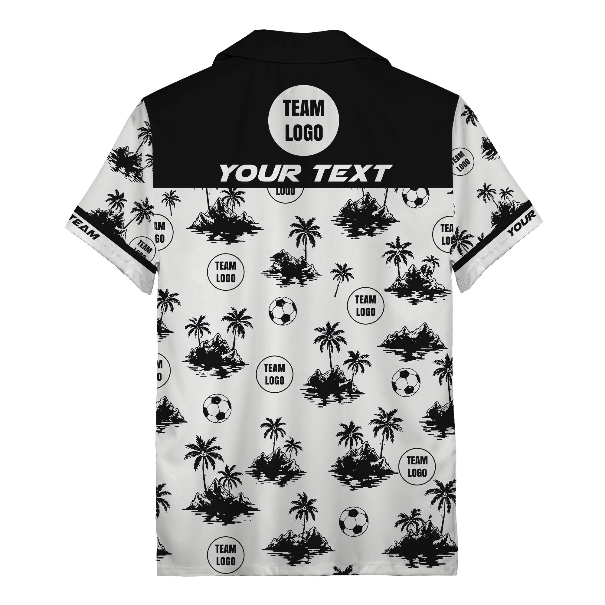 soccer balls & palm trees island repeat black white hawaiian shirt