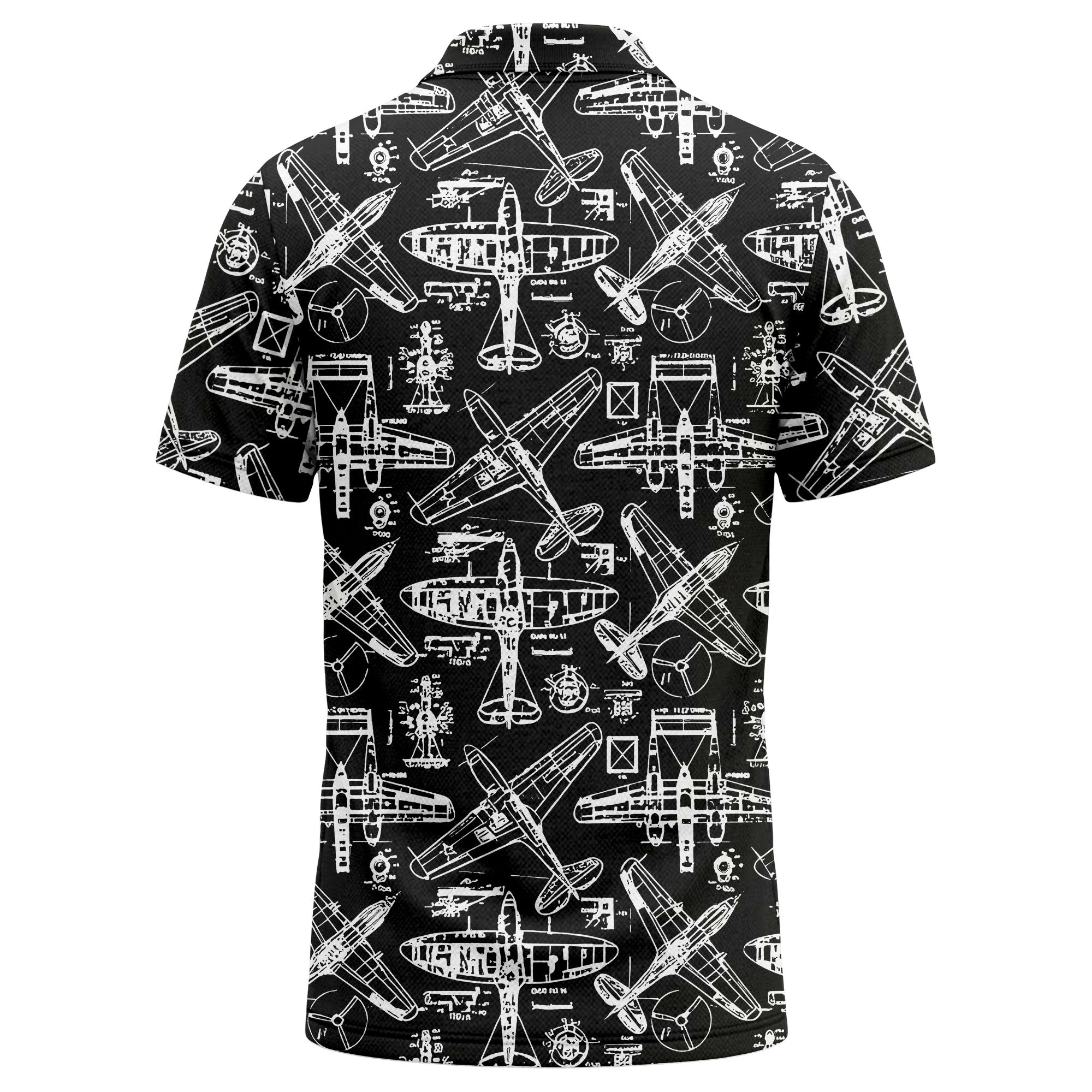 vintage airplane blueprint sketches propeller wings polo shirt for men
