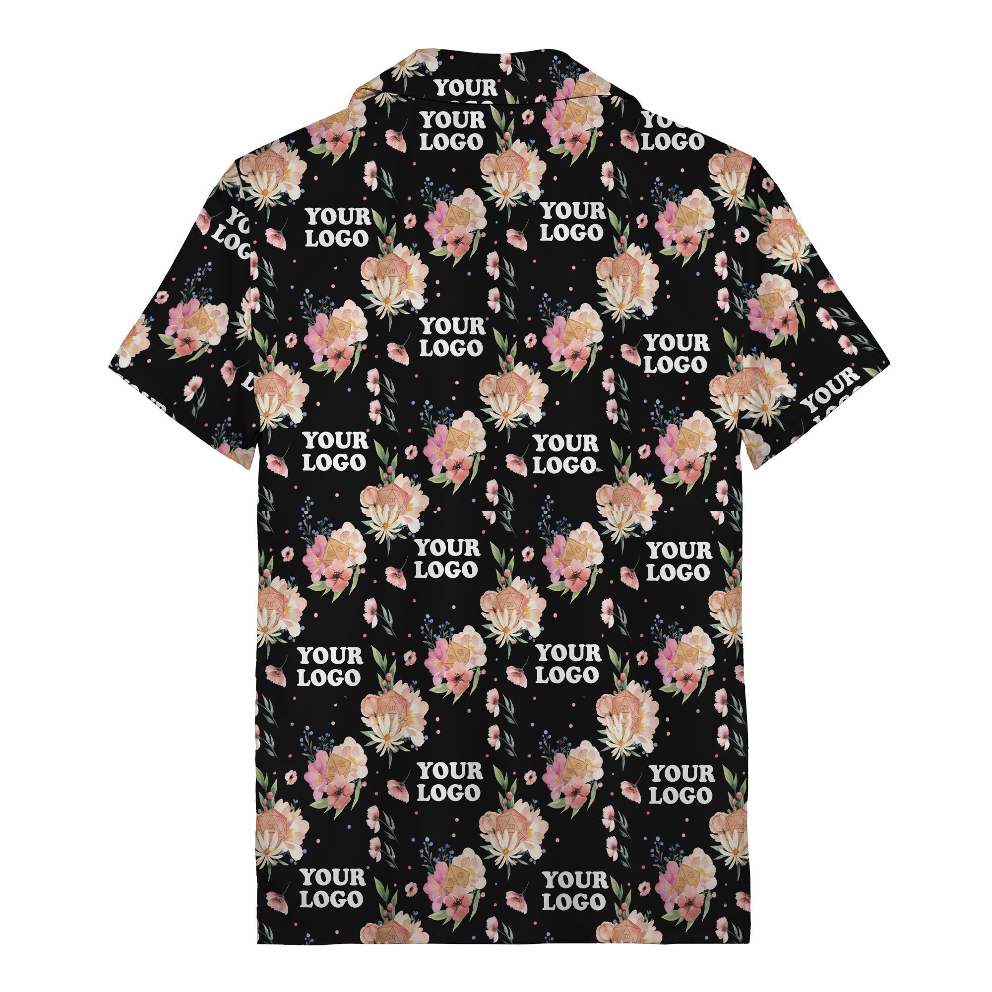 watercolor floral d20 dice hawaiian shirt with custom logo space